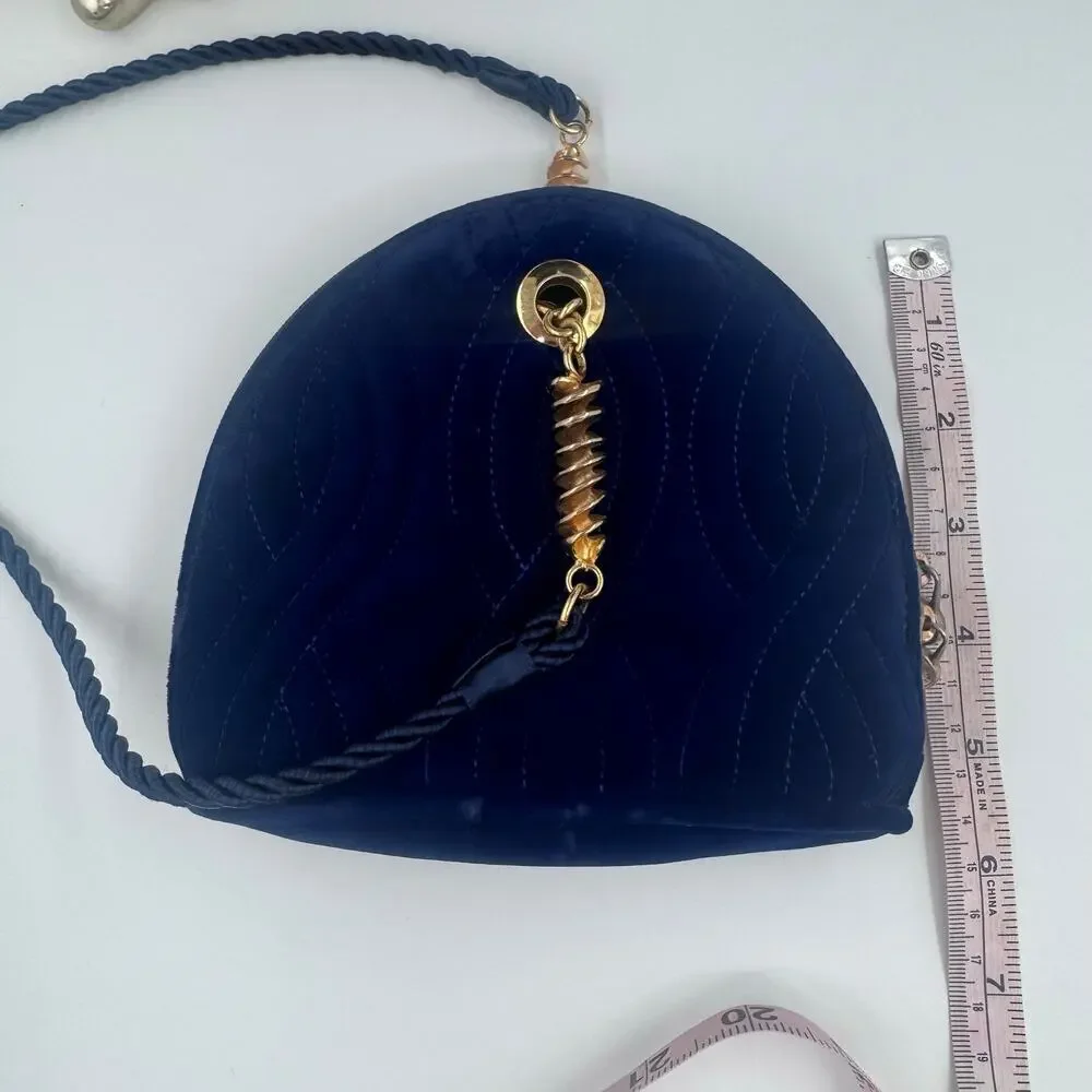 Fendi Vintage Blue Quilted Velvet‎ Pasta Crossbody Bag CoA Authentic Lagerfeld - Picture 4 of 8